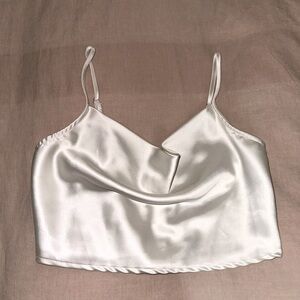 Forever 21 White Satin Cowl Neck Crop Top size M